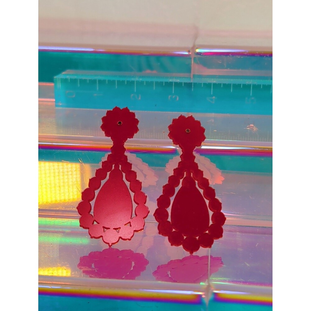 Y2K Laser Cut Chandelier Earrings Red Statement Pop Art Early 2000s Dangle